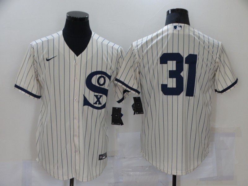 Men Chicago White Sox 31 No Name Cream stripe Dream version Game Nike 2021 MLB Jersey